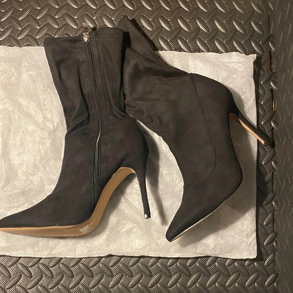 NWOB - EGO Fiona Pointed Toe Stiletto Ankle Boots in Black Lycra – Size 11US/9UK - Picture 12 of 12